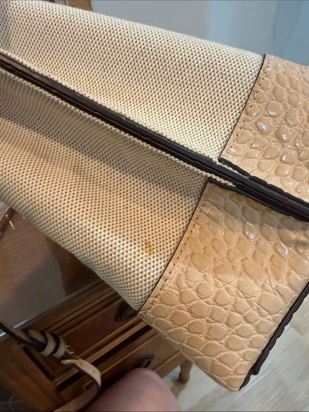 Michael Kors Tan Crossbody Bucket Bag with Croc-Trim